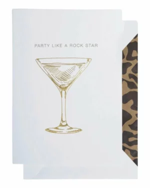 Kort: "Party like a rockstar" - Cocktail - A6 - Hvit, Gull